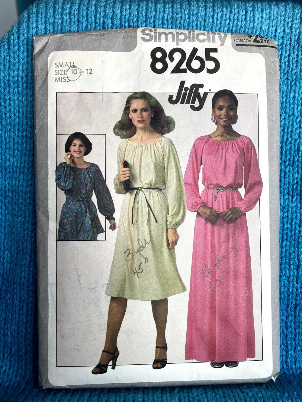 Simplicity 8265 Sewing pattern knit dress scoop neck 1970s size 10